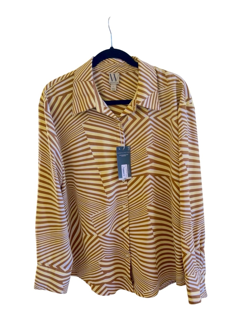 Worthington Geometric Button-Down Shirt/ Size Large/ Color Vibrato Yellow